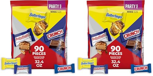 Image of Assorted Butterfinger, Crunch, and Baby Ruth Mini Chocolates, 90 count Party Pack, 32.4 oz (Pack of 2)
