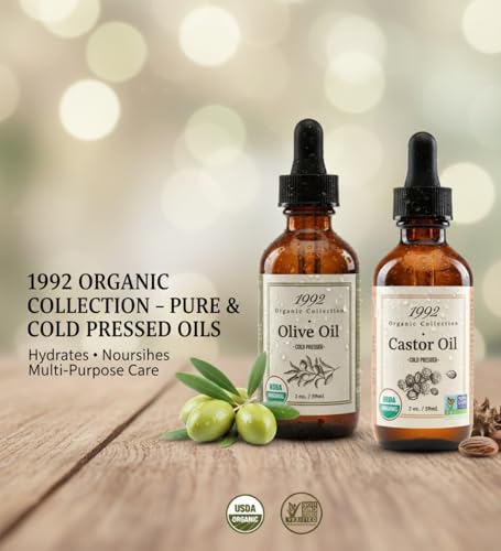 Image of Tropic Isle Living 1992 Organic Collection Castor Oil 2oz /60ml Bundle with Olive Oil 2oz /60ml - Nourishing, Hydrating Oils for Skin and Hair Care - Gift Set (2 Items)