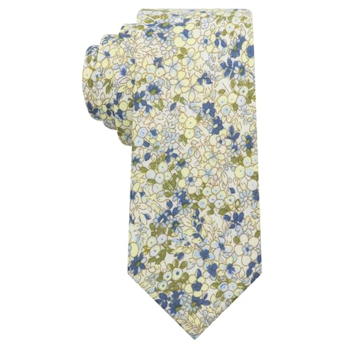 Image of Luckyvestir Ties for Men, Sage Green Cotton Floral Tie 2.76 inch Flower Printed Men's Neckties for Wedding /Groomsmen /Suit /Party