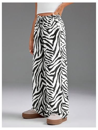 OYOANGLE Girl's Zebra Print Wide Leg Pants High Waisted Casual Palazzo Trousers with Pocket4