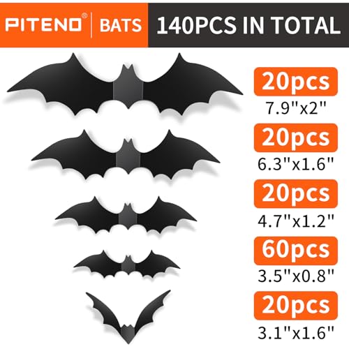 Piteno 140Pcs Bats Halloween Decorations Party Supplies の商品画像 1