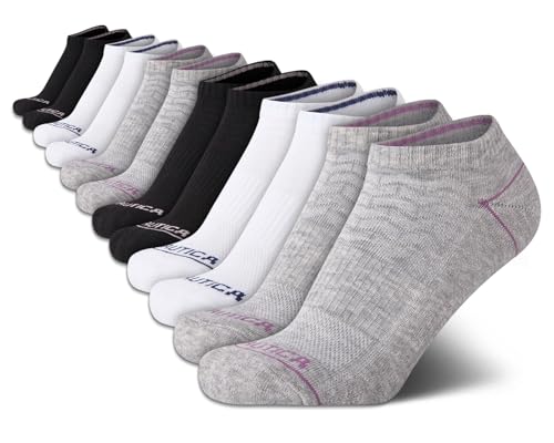 Nautica Womens No Show Socks - 12 Pack Cushioned Moisture Wicking Low Cut Womens Ankle Sock - Breathable Athletic Women Socks