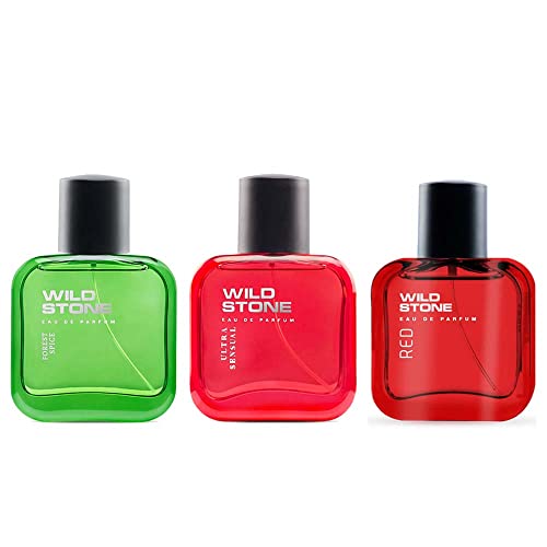 Image of Wild Stone Forest Spice, Red and Ultra Sensual Long Lasting Mens Perfume, Pack of 3 (30ml each)