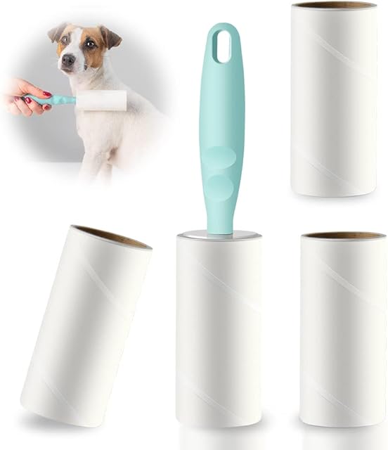 Lint Roller Refills Set, 240 Sheets Pet Hair Remover Lint Rollers (1 Handle with 4 Refills) Lint Remover Dog Cat Hair Remover for Clothes Furniture Car Pet Hair Fuzz
