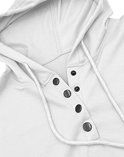 Vivitulip Women's Pullover Hoodies Tops Casual Button Down Long Sleeve Sweatshirts With Pocket (White,Large,Us,Alpha,Female,Adult,Large,Regular,Regular) #TOP6