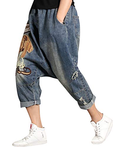 Women's Casual Hip Hop Drop Crotch Harem Jeans Denim Pants Trousers2