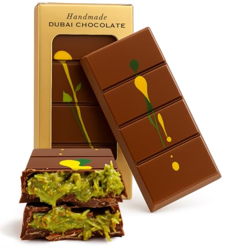 Handmade Dubai Chocolate Bar Pistachio, Luxury Knafeh Chocolate Bar with Pistachio Cream and Kataifi, 3.5 oz (100g)