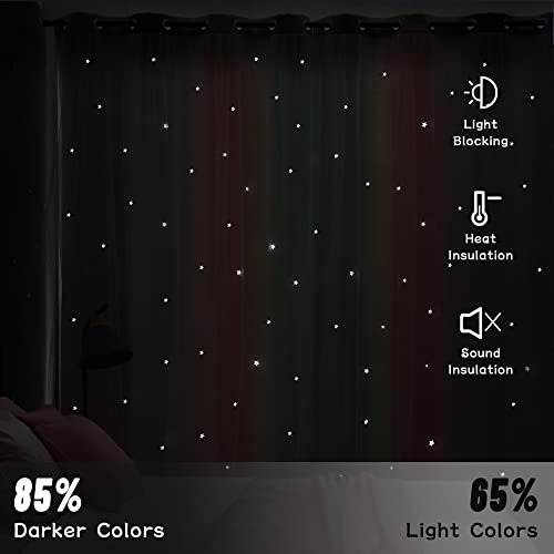 Weltop Christmas Kids Curtains Blackout Star Cutout Double Layer Drapes Light Blocking Window Treatment With Grommet Top Free Tie-Backs For Bedroom Living Room, Lime/Pink, 52 W X 72 L, Set Of 2 #TOP5