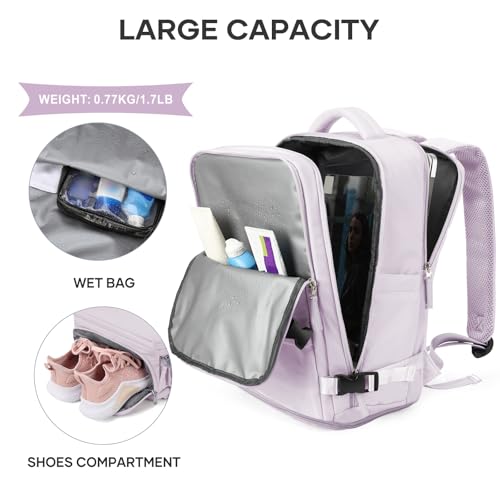 Image of coowoz Large Travel Backpack For Women Men,Carry On Backpack,Hiking Backpack Waterproof Outdoor Sports Rucksack Casual Daypack Travel Essentials(Purple)
