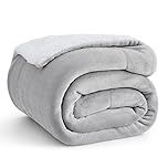 Bedsure Sherpa Fleece Throw Blanket - Thick and Warm, Fluffy Microfiber & Solid Soft Blankets for Bed and Couch Throw/Single Size, Light Grey, 130x150cm