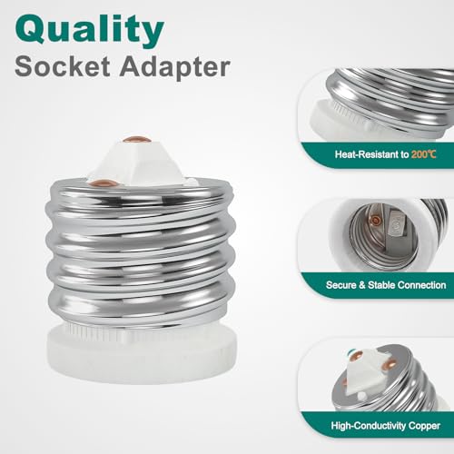 Image of DiCUNO E39 to E26 Socket Adapter, Mogul to Standard Medium (E26), Max 660W and 200C Heat Resistant E39 Porcelain Adapter UL Listed