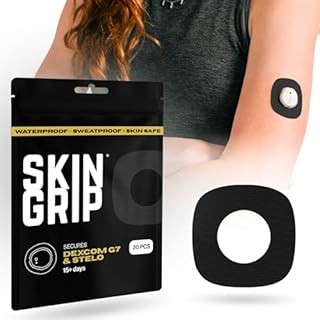 Skin Grip Adhesive Patches Compatible with Dexcom G7 & Stelo CGM with Cutout – Waterproof & Sweatproof Cover for Continuous Glucose Monitor Sensor, Stays Secure for 10-15 Days – 20 Pack, Black