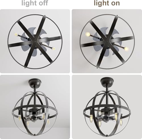G-SAFAVA 20" Ceiling Fans with Lights and Remote, 6 Wind Speeds 3 Timing Quiet Chandelier Bladeless Ceiling Fan Reversible Caged Ceiling Fan for Bedroom Living Room Farmhouse, Black by G-SAFAVA - Used condition - Image 6