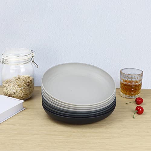 Image of Homienly Wheat Straw Plates Unbreakable Deep Dinner Plates Set of 8 Lightweight Reusable Plastic Plates for Kitchen, Camping, Party, RV, Microwave and Dishwasher Safe Salad Plates (Black Grey, 9 inch)