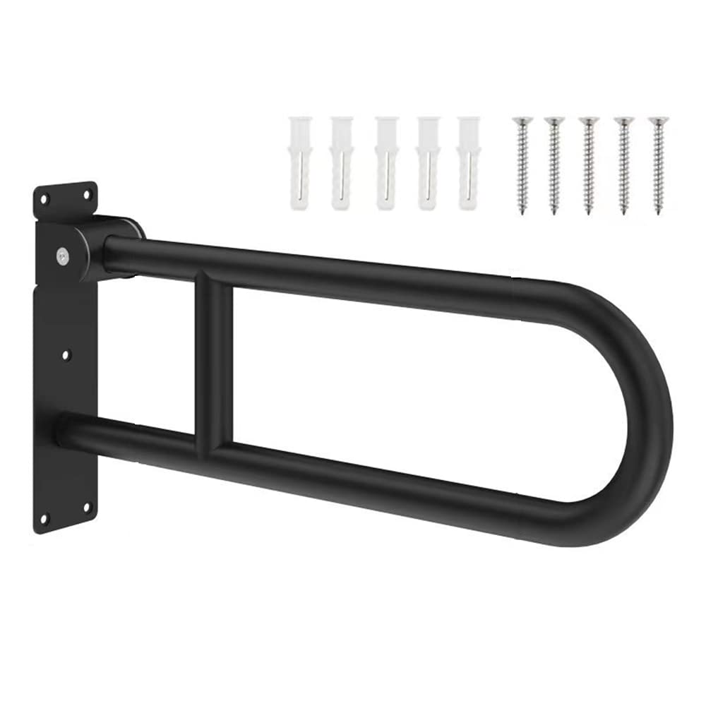 60cm Maniglione Ribaltabile da parete, Barra Di Sostegno Per WC, Maniglioni per Handicap pieghevole Maniglie di sicurezza antiscivolo Barra di supporto per WC da bagno per anziani e disabi(Color:Nero)