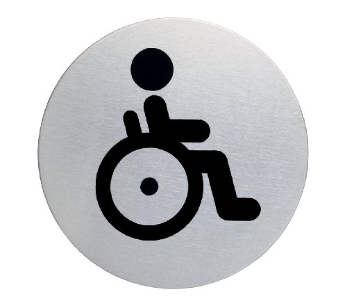 Signalétique wc toilettes handicapés acier brossé rond 83 mm