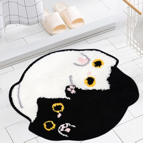 NIGOWAYS Cat Bath Rug,Black and Whites Cat Bath Rugs 20''x22''