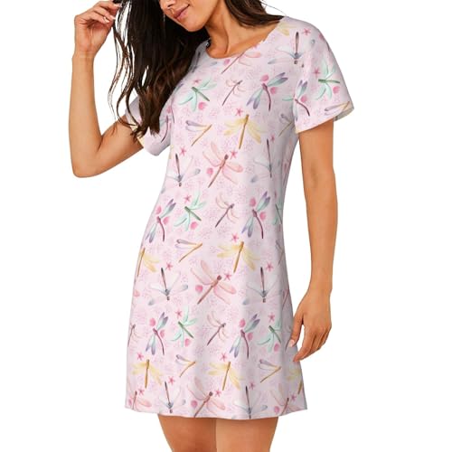 Robe de nuit légère imprimé libellule fait main à manches courtes - 3
