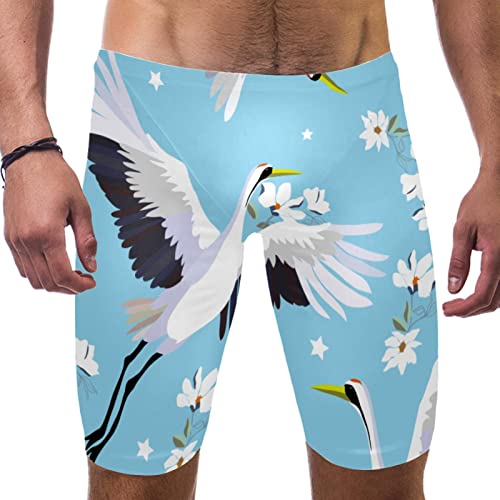 Swim jammers para hombre con estampado de grulla bañador largo de natación para entrenamiento