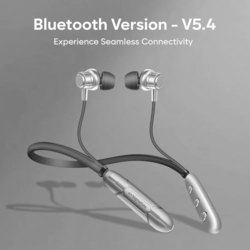 Image of Bluetooth Neckband Earphones, Bluetooth V5.4, 25+ Hours Playtime, C-Type Fast Charging Port, Multi-Function Integrated Controls, Silver