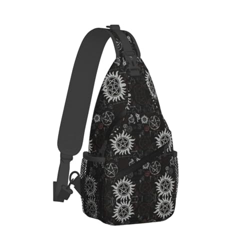 Supernatural Symbols Black Print Lightweight Sling Small Shoulder Bag - Chic Cross Chest Bag With Adjustable Strap2