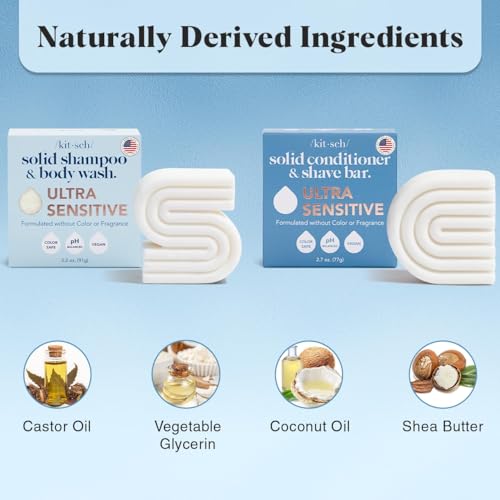 Image of Kitsch 2-in-1 Ultra Sensitive Shampoo Bar & Body Wash + Conditioner Bar & Shaving Soap - Fragrance-Free Bar Soap for Sensitive Skin & Scalp - For Healthy, Radiant Hair and Skin - 2pcs