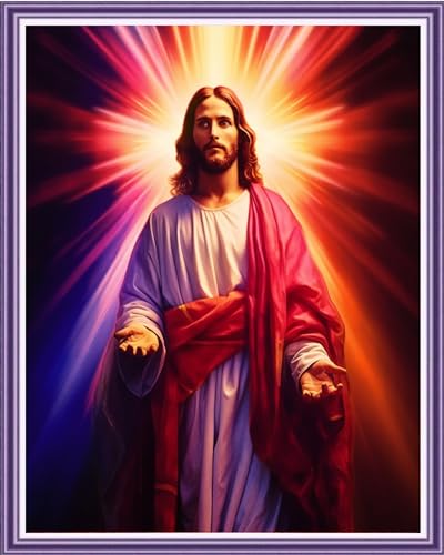 Image of Dimxvean Stamped Cross Stitch Kits,Cross Stitch Kits for Adults Beginners,Embroidery Kits Full Range of Cross Stitch Stamped Kits Needlepoint Kits Cross Stitch Patterns-Jesus' Divine Light 16x20 inch