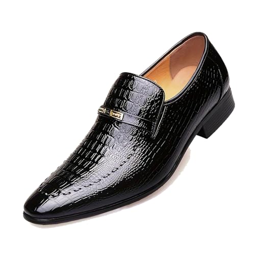 Hombres de Negocios Zapatos Casuales de Cuero, Cuatro Estaciones Mocasines cómodos, cocodrilo Patrón PU Zapatos de Cuero,Negro,43 EU