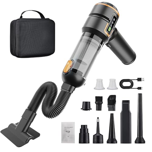 Aspirador de Mano - Mini Aspirador Coche Potente sin Cable, 23000pa Aspiradora de Mano sin Cable, 3vel Aspirador Portátil, Se Puede Utilizar como Inflador Eléctrico/ Soplador/ Bomba de Vacío, 6000mAh