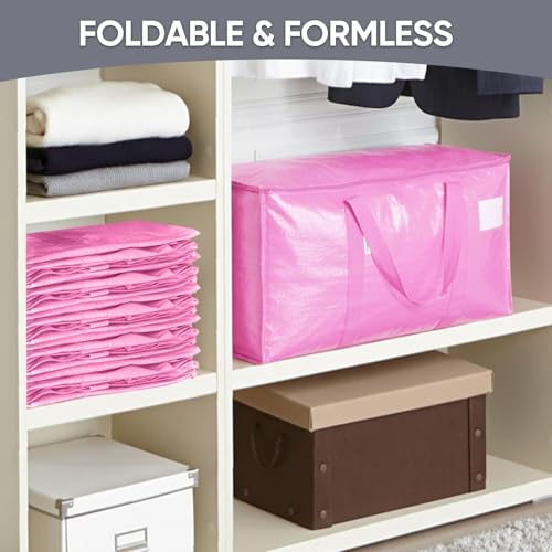 Image of TICONN 4 Pack Extra Large Moving Bags Heavy Duty with Zippers & Carrying Handles, Durable Storage Bags Moving Boxes for Closet Organizers and Storage (4 Pack, Pink)