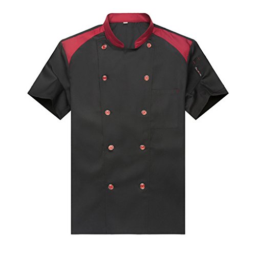 Fashion Chef Jackets Waiter Coat Short Sleeves Size US: XXL Black (Label:4XL)