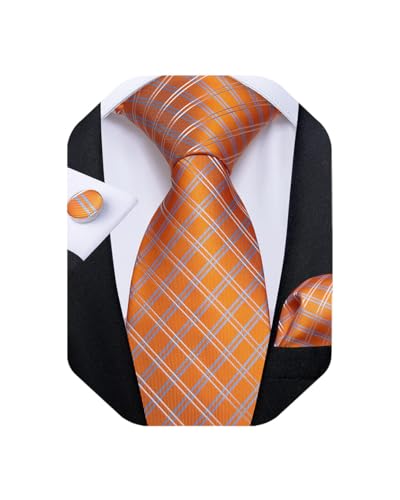 Image of DiBanGu Extra Long Tie for Men 63 inch XL Silk Necktie Set | Pocket Square and Cufflinks, Big and Tall, Jacquard Woven, Gift Box, Paisley /Plaid /Solid /Striped, for Weddinng Party Business
