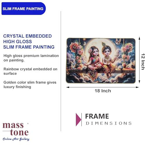 Image of Masstone Radha Krishna Crystal Embedded High Gloss Wall Painting, Golden Slim Frame, 45x30 Cm Wall Art for Living Room, Bedroom, Office & Home Decor (CRG53)