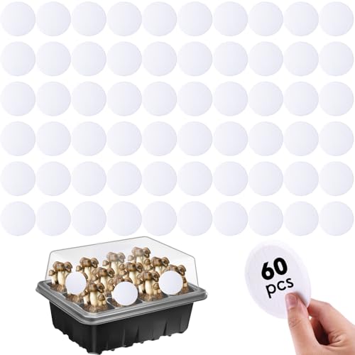 Tegeme 60 Pcs 2.5" Monotub Adhesive Filter Disks Synthetic Filter Discs Paper Stickers for Mushroom Growing Supplies Pad Replacements