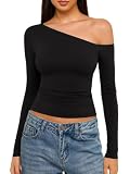 REORIA Damen figurbetonte Langarmshirts Off-Shoulder Oberteile