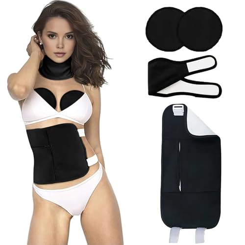 Image of Castor Oil Pack Wrap 4 Pieces Organic Kit, Reusable Adjustable Straps Anti-Leak Compress Pack, Easy Application, Aids Liver Detox, Helps Pain Relief, For Tummy, Neck & Chest, Black