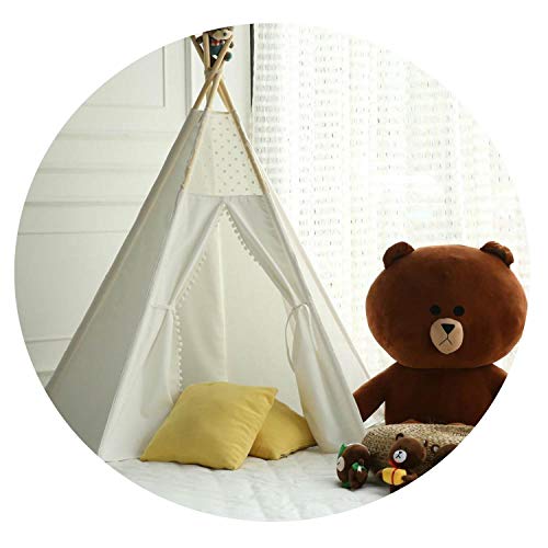 Princess Teepee Fairy Play Tent Large White Lace Pompon Cotton Canvas Indoor Outdoor