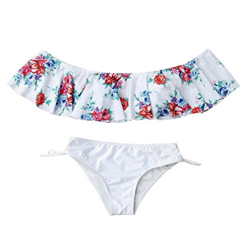 Rawdah Conjunto de Bikini con Volantes de Dos Piezas para Mujer, Sujetador con Relleno, Traje de baño (Blanco, L)