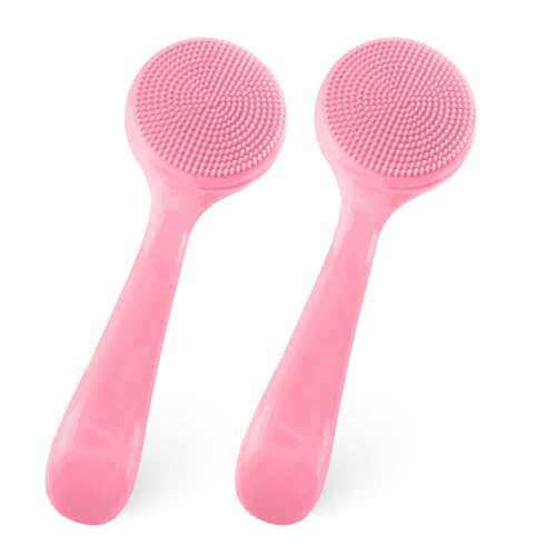 2Pack Silicone Face Brush Manual Face Scrub Exfoliating Brushes Soft Facial Brushes Waterproof Skin Friendly Face Cleaner Brush for Women Men Blackheads Makeup Residues Removal(Pink)