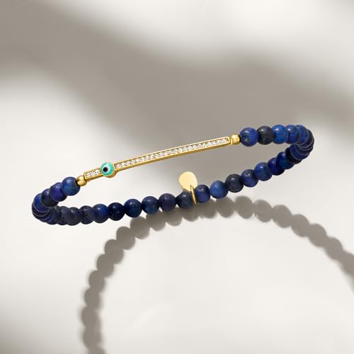 Ross-Simons Lapis and .10 ct. t.w. CZ Evil Eye Stretch Bracelet in 18kt Gold Over Sterling3