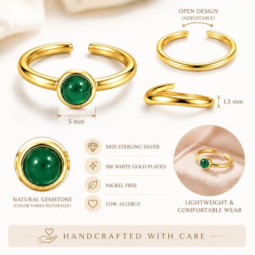 Natural Chalcedony Ring for Women 925 Sterling Silver Adjustable Open Ring - image 5