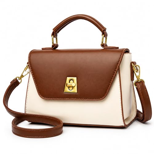 Image of Crossbody Bag for Women Shoulder Handbag PU Leather Satchel Purse with Top Handle Gold Turn Lock Adjustable Strap