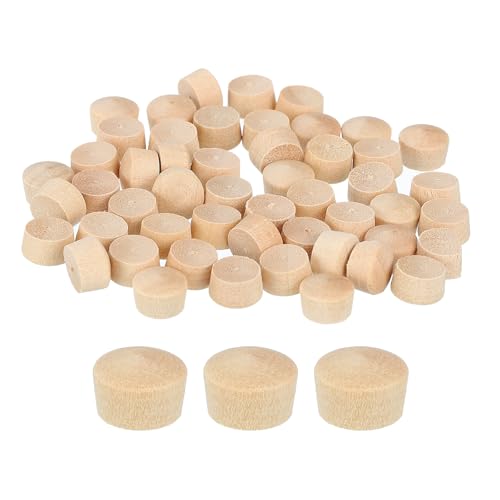 Image of uxcell 120Pcs Wood Button Plugs, 8mm /0.31 inch Flat Head Hardwood Screw Hole Plug Wooden Caps Buttons Wood Plug for Furniture Woodworking Craft Decor (9mm x 8mm)