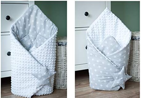 BlueberryShop Minky Fleece Baby Swaddle Wrap Car Seat Blanket, Two-Sided Sleeping Bag for Newborns, Intended for Kids Aged 0-3 Months, Baby Shower, 78 x 78 cm, White Star