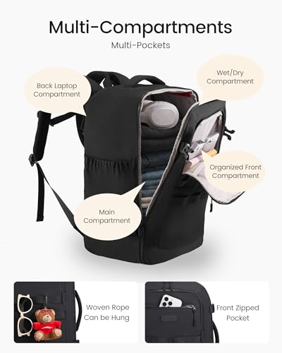 Image of LOVEVOOK 40L Travel Backpack for Women Men, Carry on Backpack for Airplanes | Airline Approved Personal Item Travel Bag Fit 17 Inch Laptop, Waterproof Travel Essentials Weekender Bag with 3 Packing Cubes