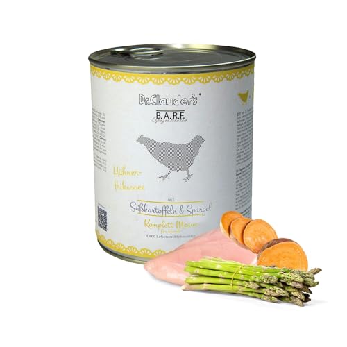 DR.CLAUDER'S - B.A.R.F. Komplett Menue Hühnerfrikassee | Fleischeintopf mit 100% Muskelfleisch, Innereien und Gemüse für ausgewachsene Hunde. Alleinfutter in der Dose | 800g Huhn