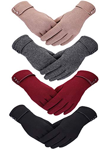 4 Pairs Women Winter Gloves Buttons Plush Warm Fleece Touchscreen Gloves