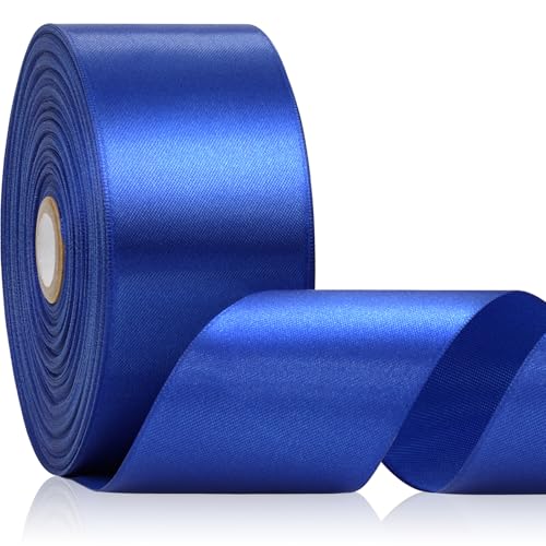 Apeseek 2 Inch 60 Yards Blue Satin Ribbon, Solid Polyester Fabric Ribbon for Gift Wrapping, Crafts, Floral Bouquet, Wedding, Barthday Party, Festival, Christmas