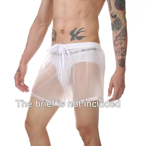 Men's Beach Waterproof Swim Trunks, Sexy See Through Athletic Surfing Shorts for Poolside Party2