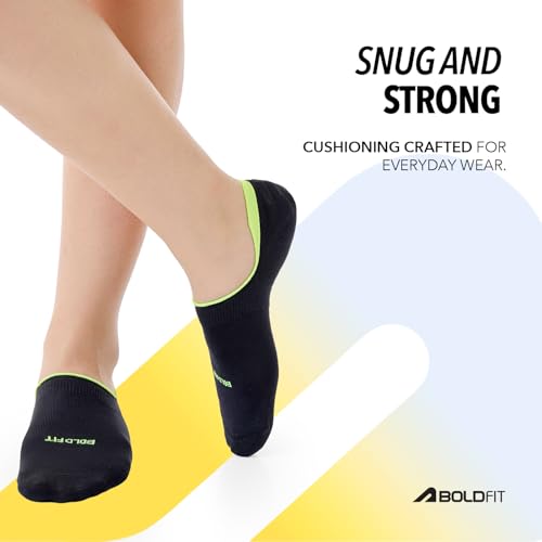 Image of Boldfit No Show Loafer & Ankle Socks for Men & Women Dry Fit Stretchable, Anti Odour & Moisture Absorbent Anti Slip Grip Sports & Gym Socks for Running, Walking & Everyday Wear, Multicolor, Pack of 3
